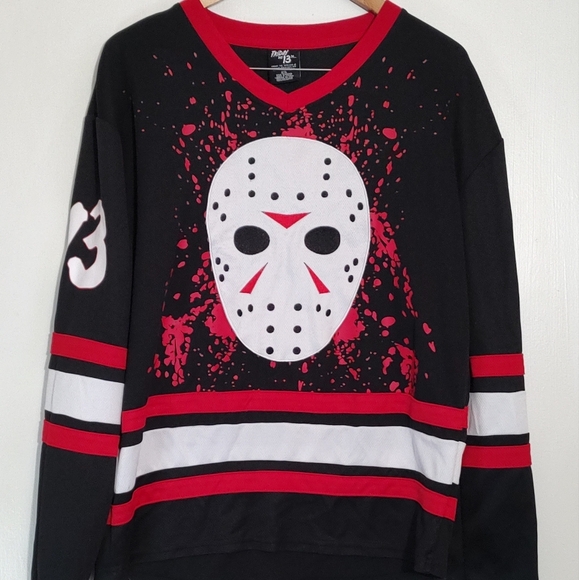 Friday The 13th Jason Voorhees Hockey Mask Graphic Long Sleeve Jersey - Picture 2 of 9